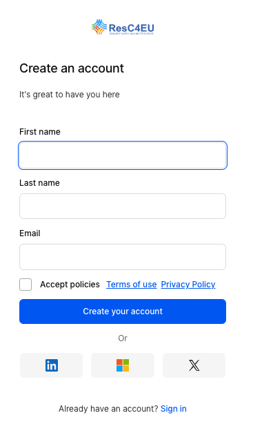 User registration form